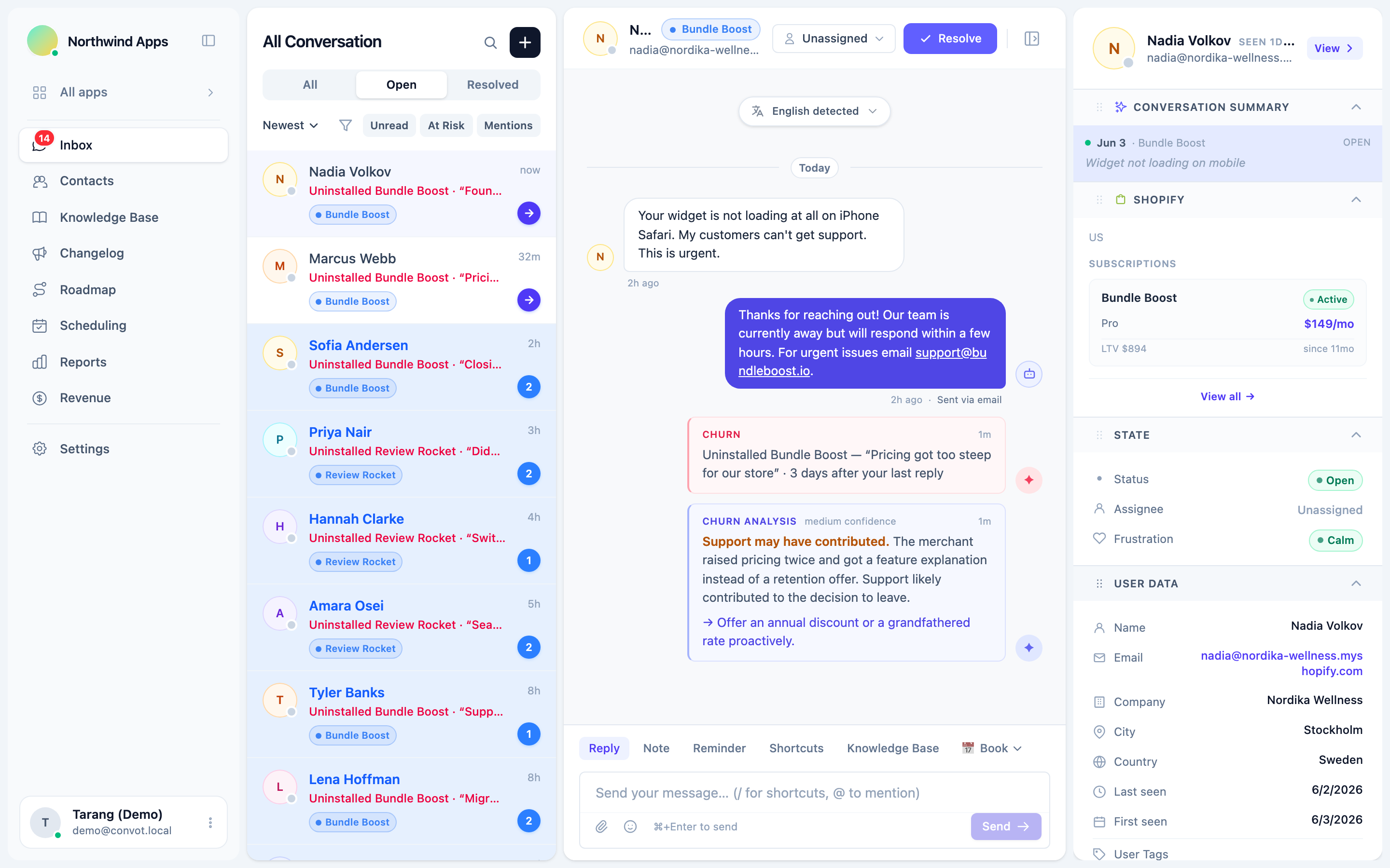 Churn-save reopening a support conversation