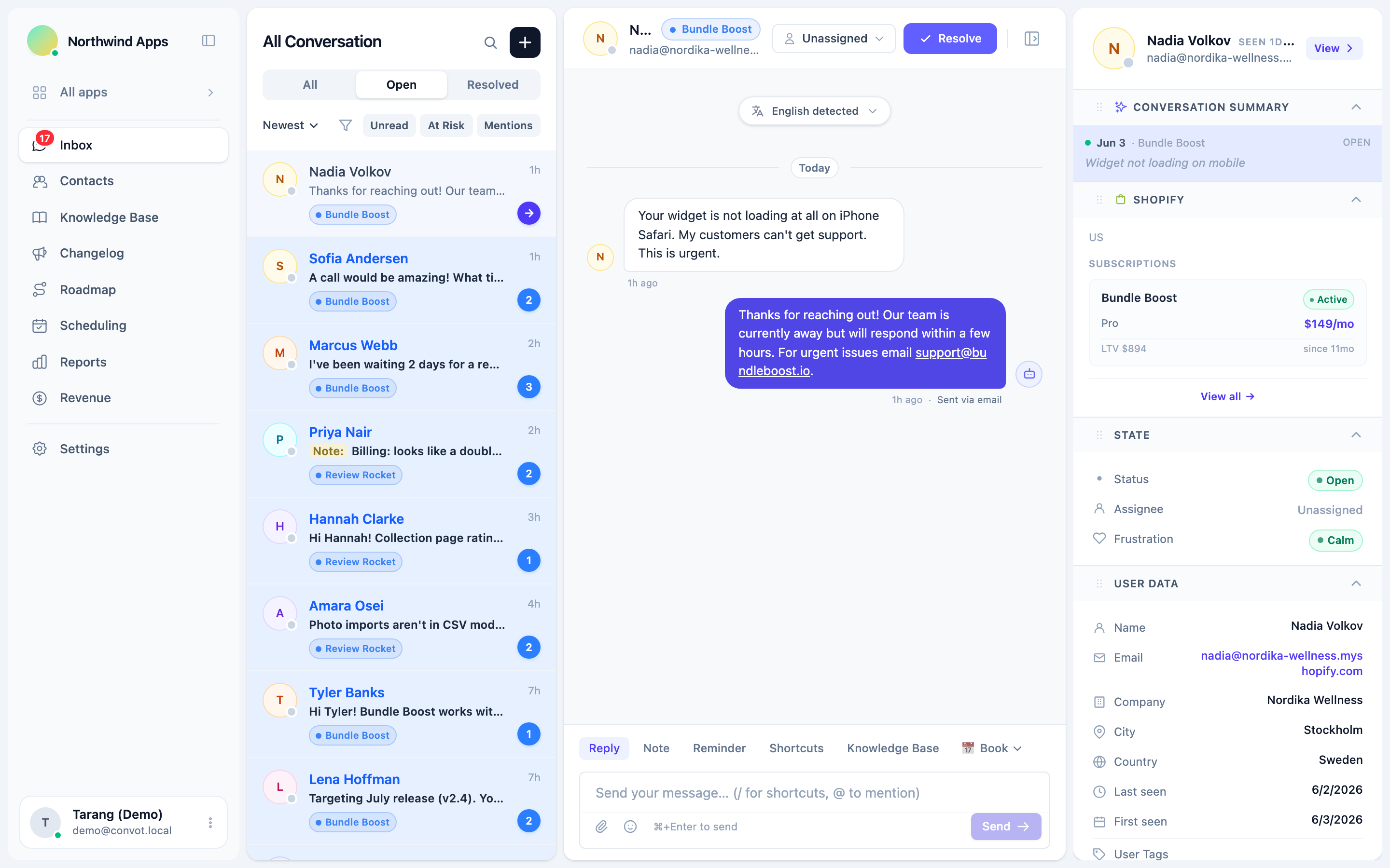 Shopify revenue data feeding the support inbox