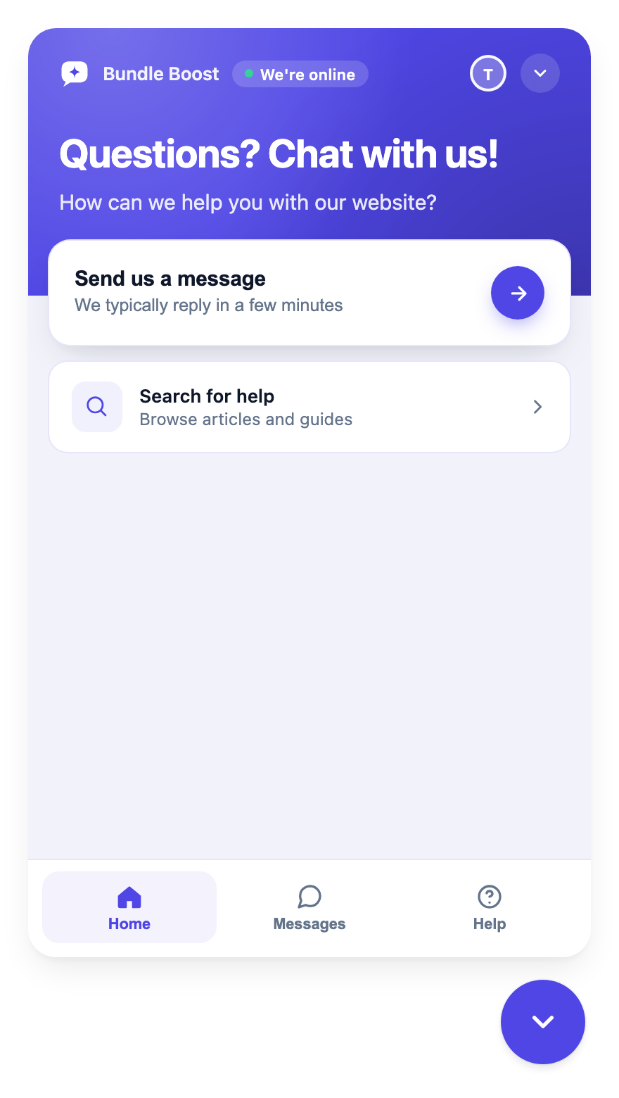 The chat widget during onboarding